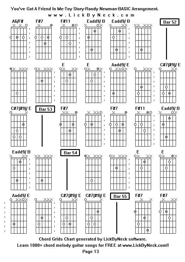 Chord Grids Chart of chord melody fingerstyle guitar song-You've Got A Friend In Me-Toy Story-Randy Newman-BASIC Arrangement,generated by LickByNeck software.